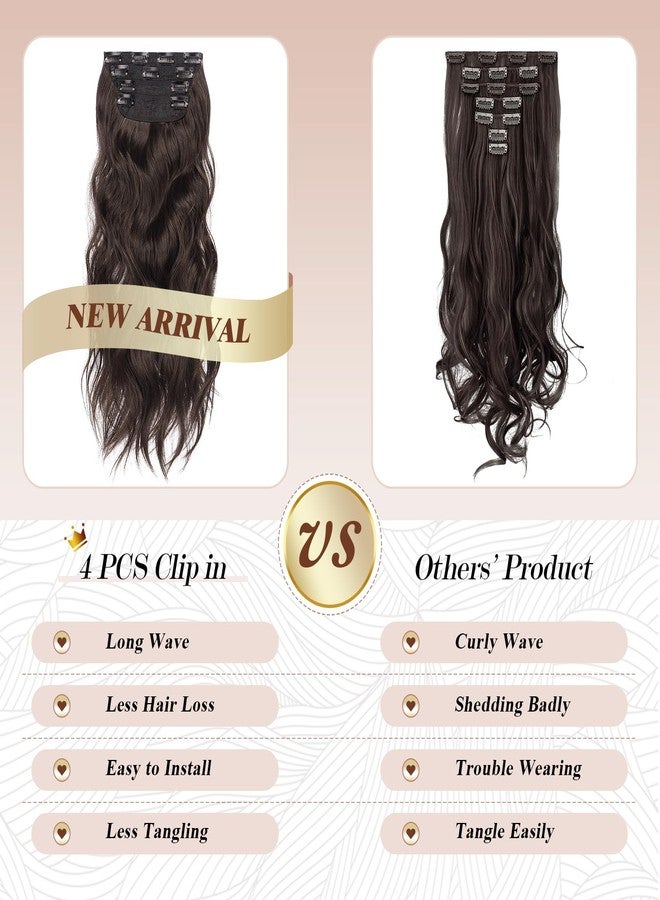 فيشبن وصلات شعر بمشابك من فيشفين - 4 قطع من وصلات الشعر الطويلة والمموجة والكثيفة، وصلات شعر صناعية تغطي الرأس بالكامل للنساء، لون بني داكن ممزوج ببني الشوكولاتة، طول 20 بوصة - Image 5